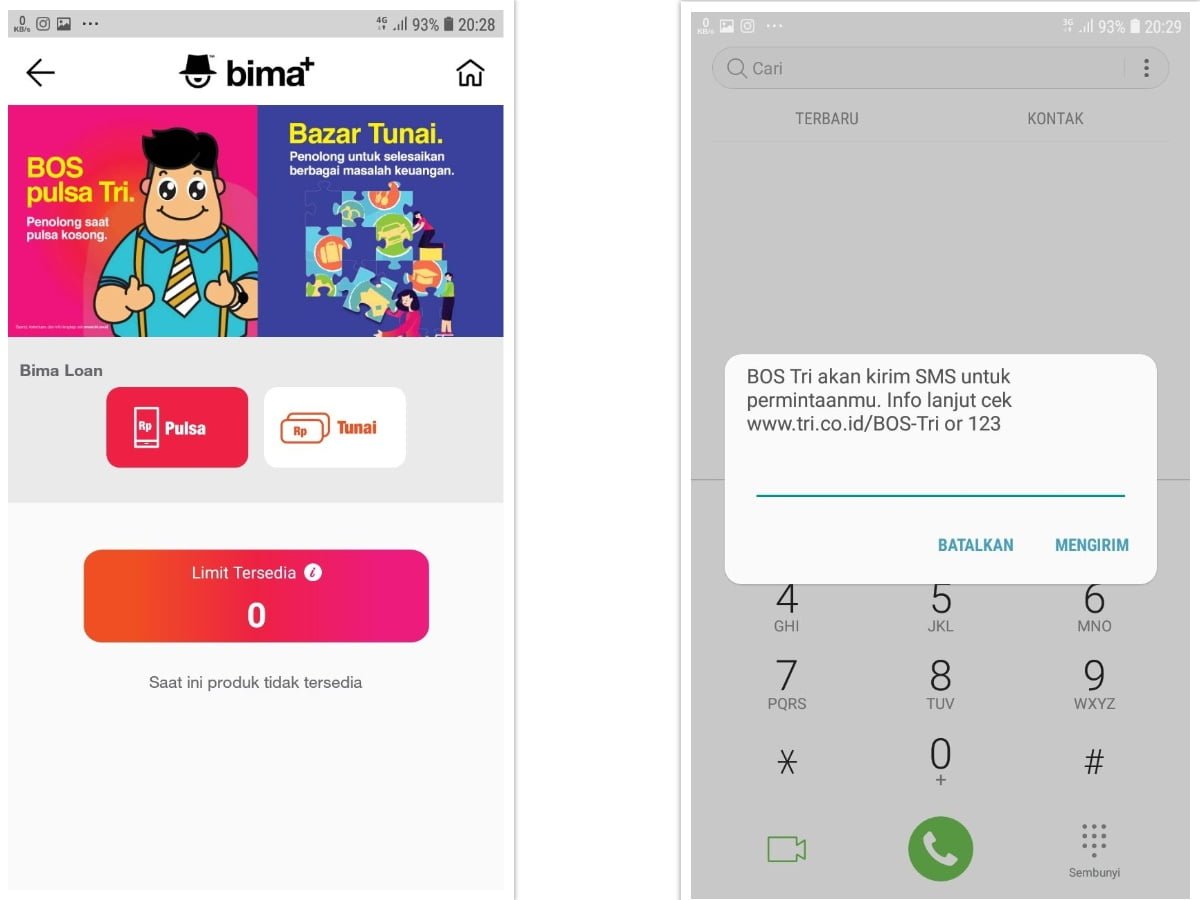 layanan Bimaloan yang akan menghutangi pengguna Tri saat kehabisan pulsa